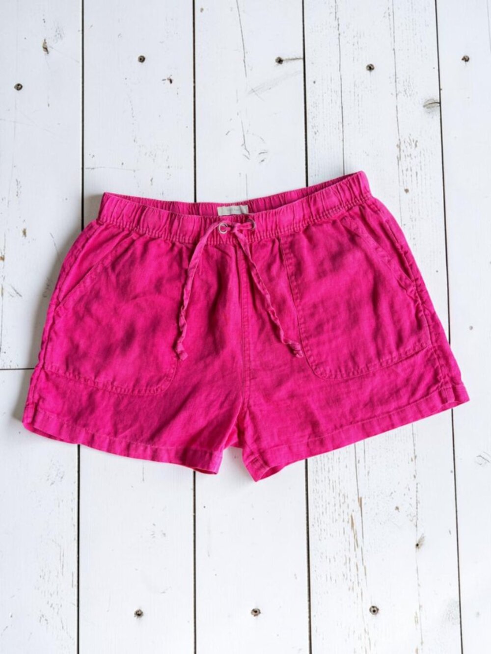 C&C California Hot Pink 100% Linen Pull-On Shorts Size M Elastic Waist
